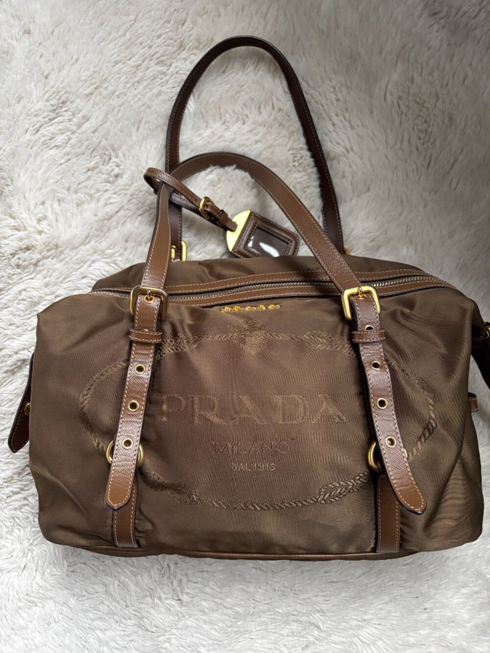 Prada Tessuto Jacquard Logo Satchel – Brown Nylon & Saffiano Leather